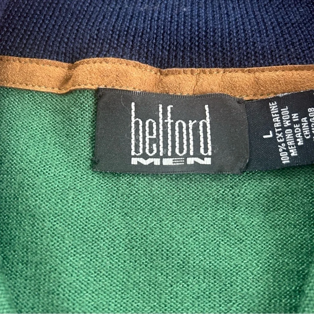 Belford Men 100% Extrafine Merino Wool. Size L Green Quarter zip St Patrick’s - Picture 4 of 10